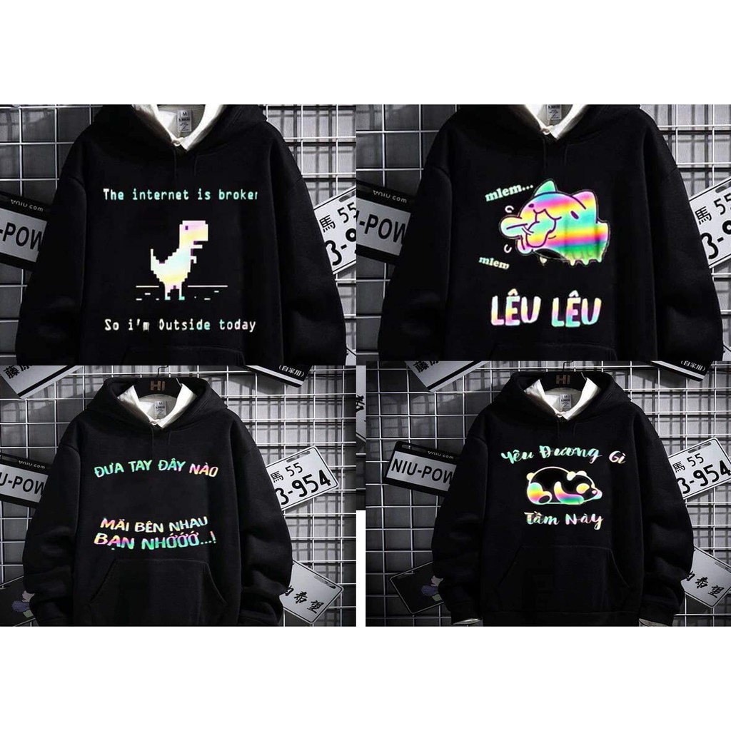 Áo hoodie phản quang Chất nỉ bông dày dặn in hình cực ngầu