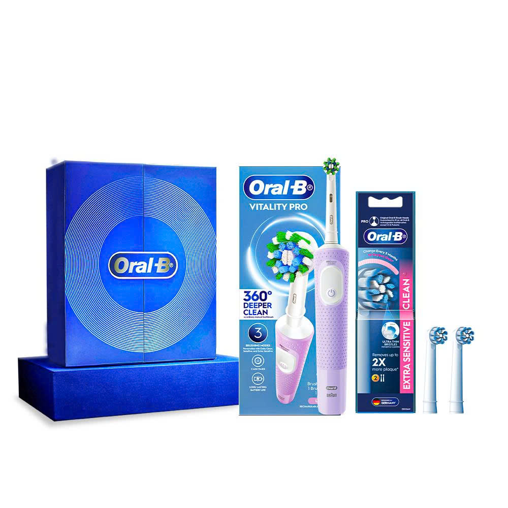 Combo 2: Giftbox Bàn Chải Điện Vitality Pro LiLac+Đầu Thay Thế Oral-B EXTRA Whitening 2S (Hộp xanh)