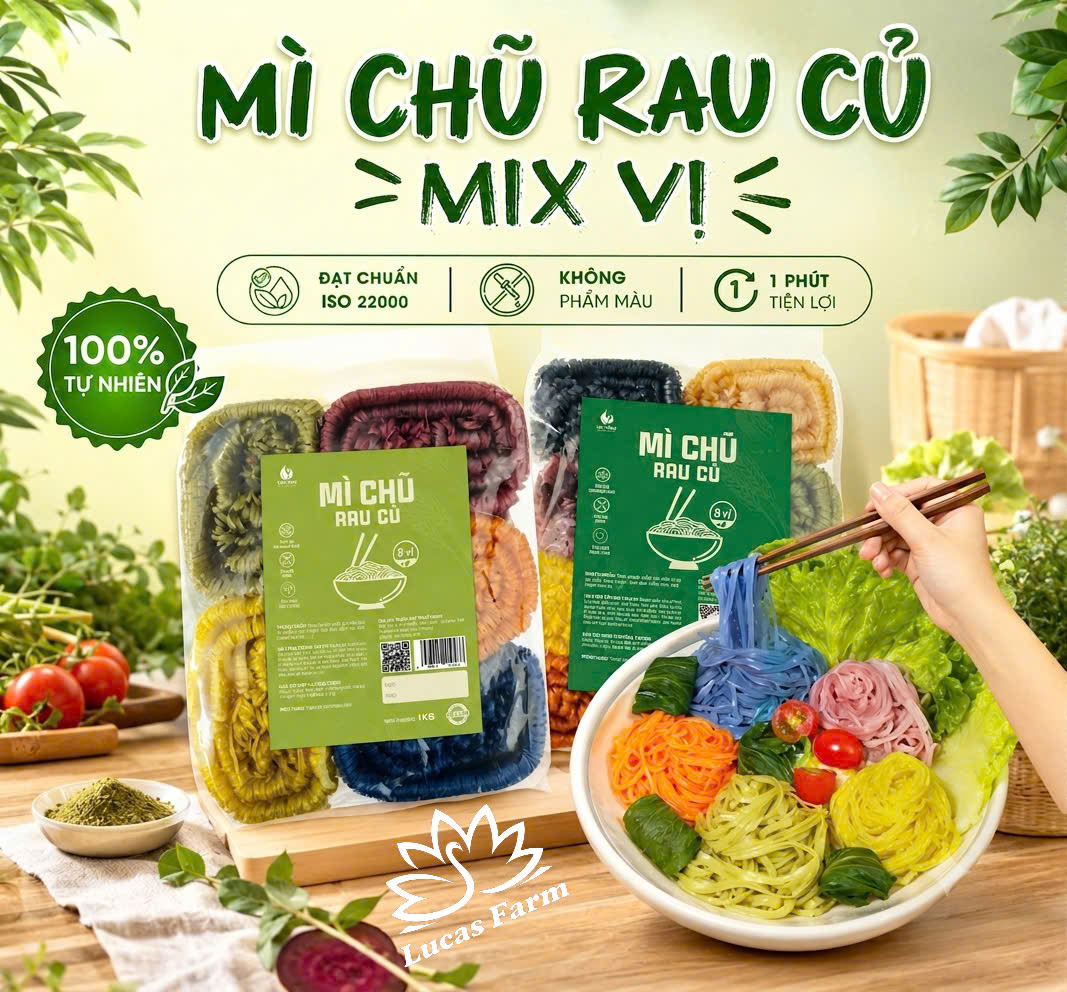 Mì Chũ rau củ ngũ sắc ăn kiêng ít calo thực dưỡng Việt Thái Organic túi 1kg, không cholesterol, Gạo nguyên chất, gạo lứt, rau củ, chuẩn ISO