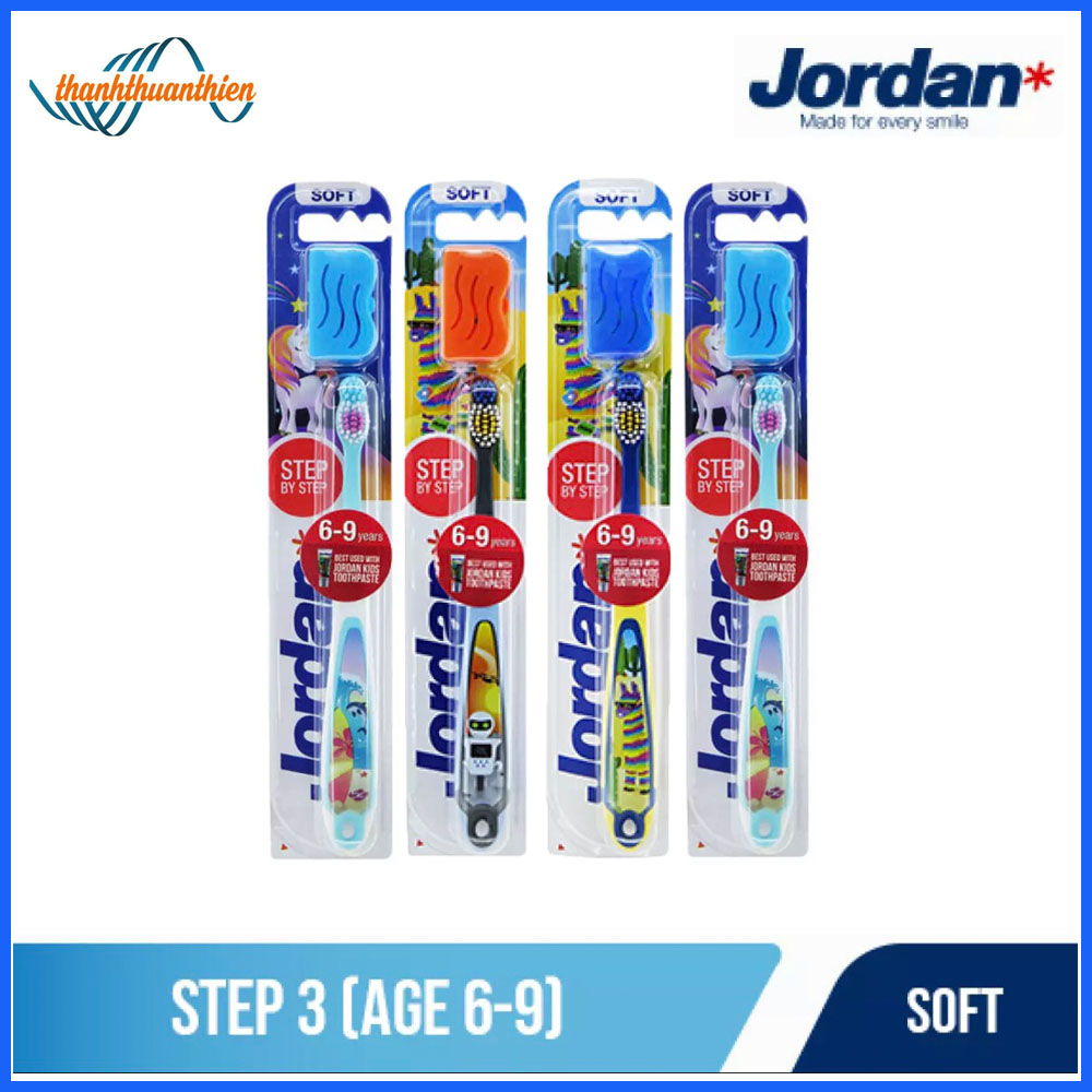 [HCM]Bộ 4 Bàn Chải Đánh Răng Trẻ Em Jordan Step 3 Cho Bé 6 - 9 Tuổi