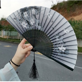 Quạt Cổ Trang xếp gấp vải lụa nhỏ quà tặng trưng bày xinh xắn dễ thương