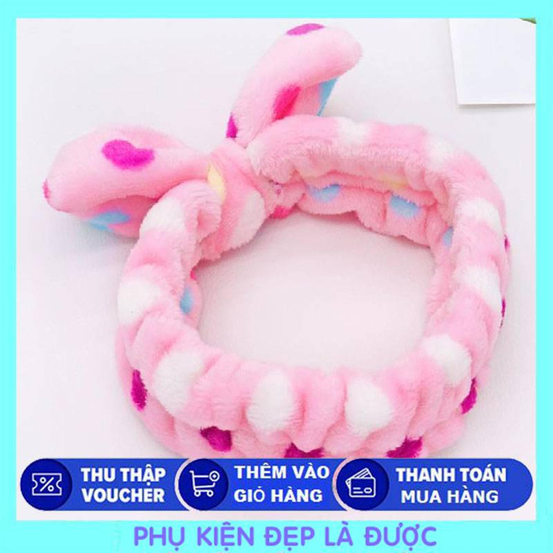 Băng đô 3d nơ hồng chấm bi nhiều màu dày mềm mịn cao cấp
