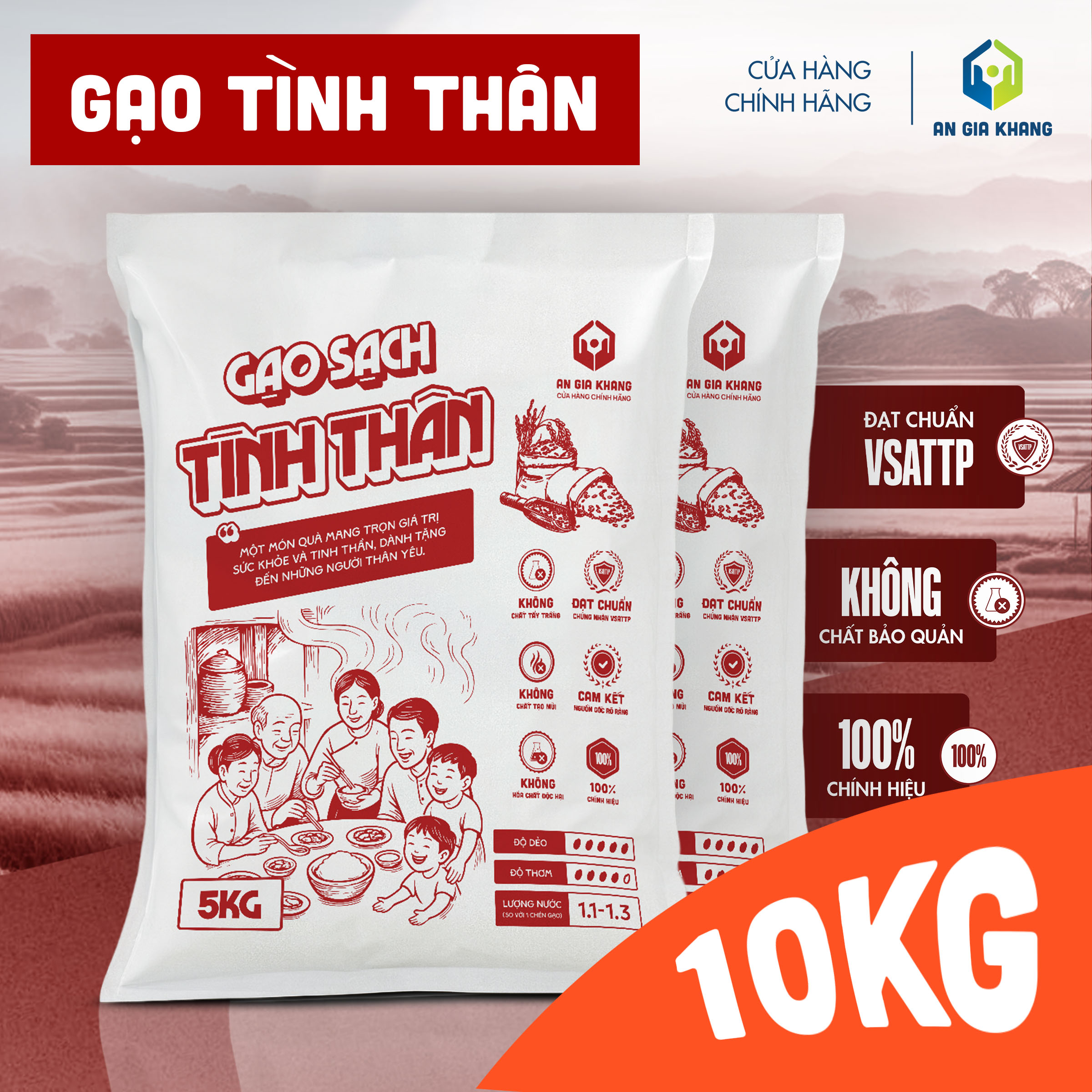 [Túi 10kg] Gạo Tình Thân Thơm Dẻo AGKF (An Gia Khang Food) - Gạo Sạch