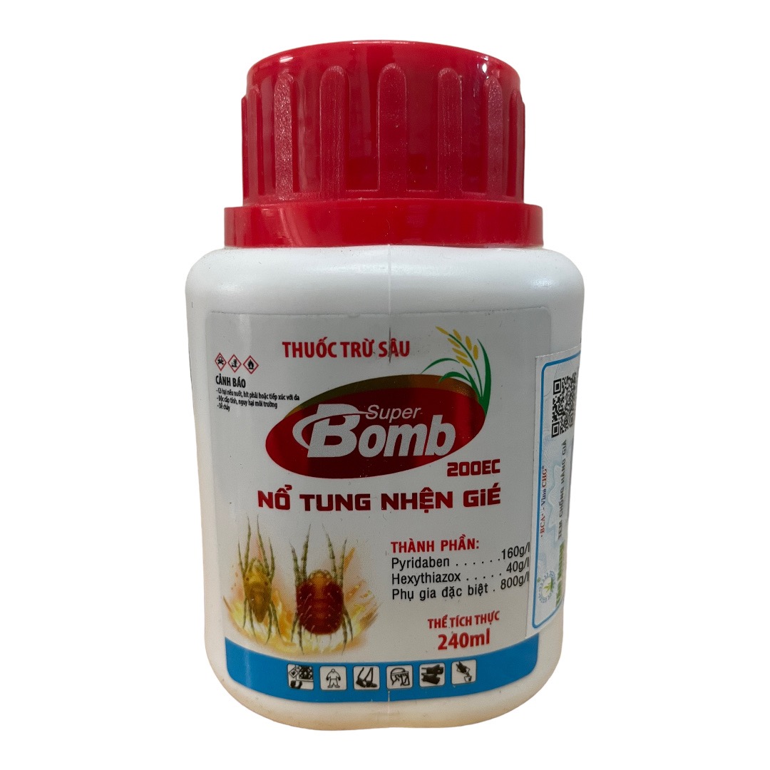 Sản phẩm trừ nhện hại cây trồng Super Boom 200EC; Diệt trừ nhện gié, nhện đỏ, nhện trắng, nhện lông nhung; làm ung trứng nhện.