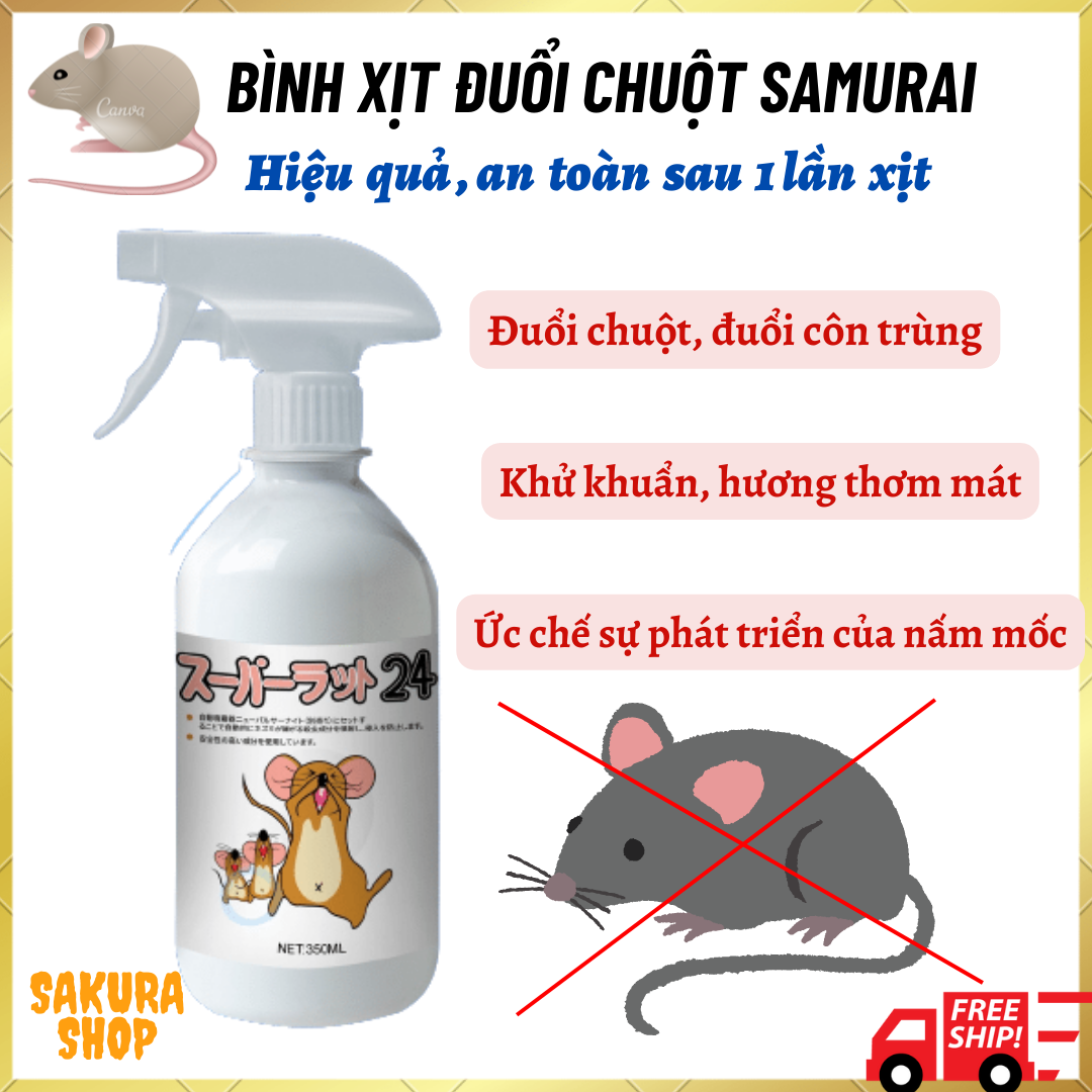 Xịt đuổi chuột Samurai - Không mùi, an toàn - Xua đuổi chuột, gián, côn trùng, tiện lợi