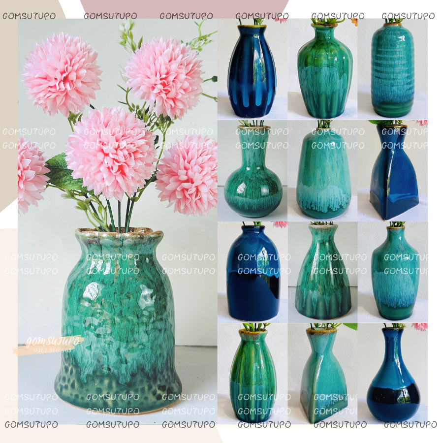 Lọ hoa mini decor , 20 mẫu mới , gomsutupo, cao 9-18cm , men hoả biến/men mát , gốm sứ bát tràng