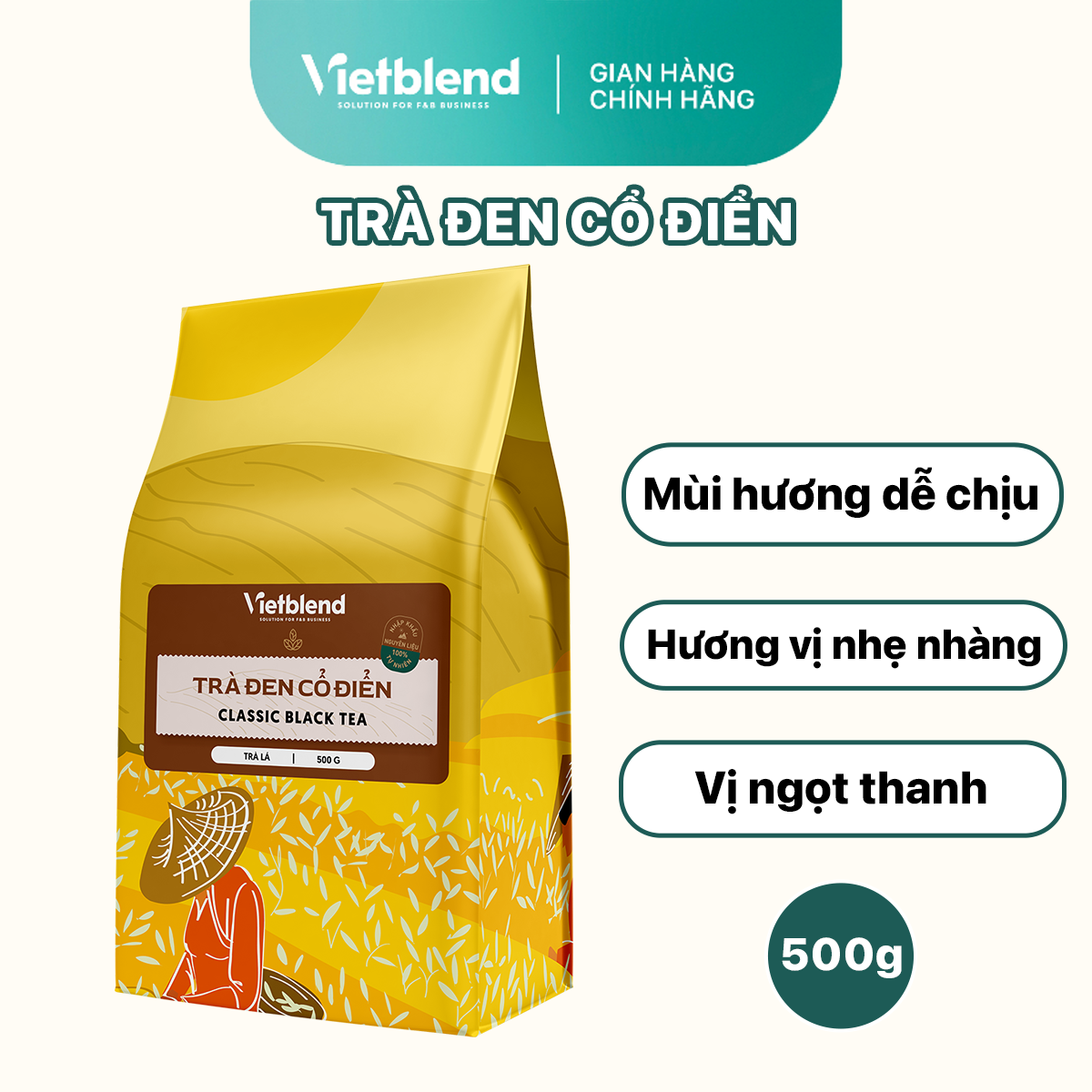 Trà đen cổ điển vietblend vị thanh nhẹ, dễ uống túi 500g