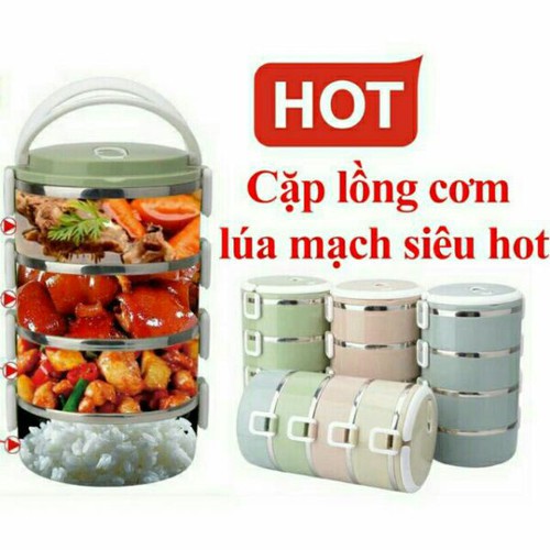 Cặp Lồng Lúa Mạch Giữ Nhiệt 4 Tầng Ruột Inox 5x69