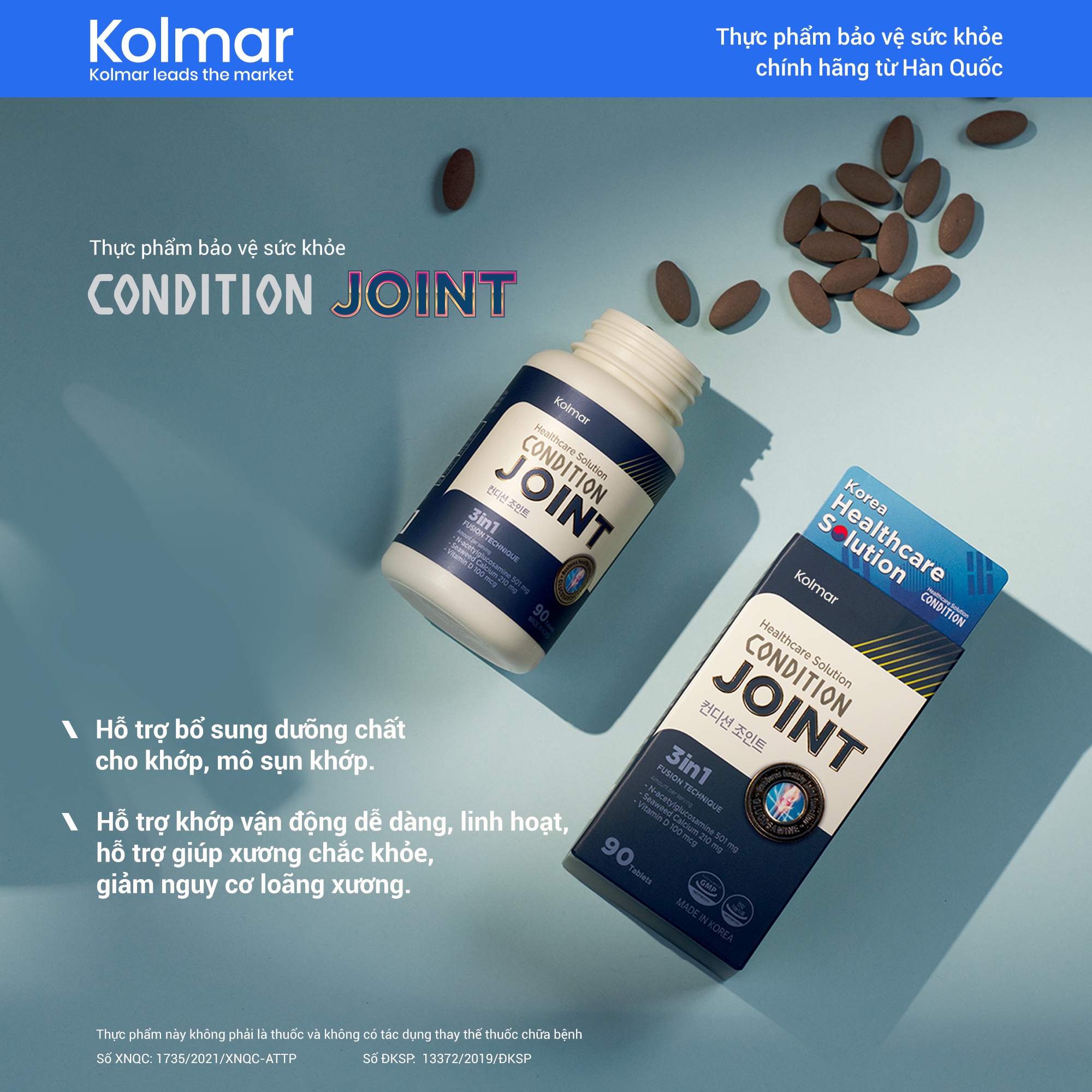 Kolmar - Thực Phẩm Bảo Vệ Sức Khỏe CONDITION JOINT - Hỗ trợ tăng cường chức năng xương khớp - Hộp 90 Viên uống Glucosamine