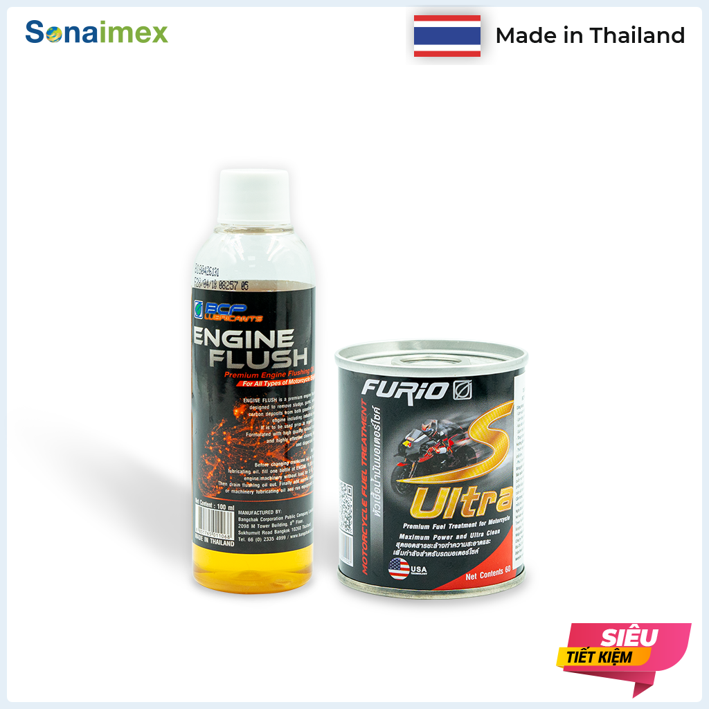 Combo Vệ Sinh Buồng Đốt Xe Máy và Súc Động Cơ Xe Máy Thái Lan S-Ultra 60mL + Engine Flush 100mL Siêu Sạch, An Toàn