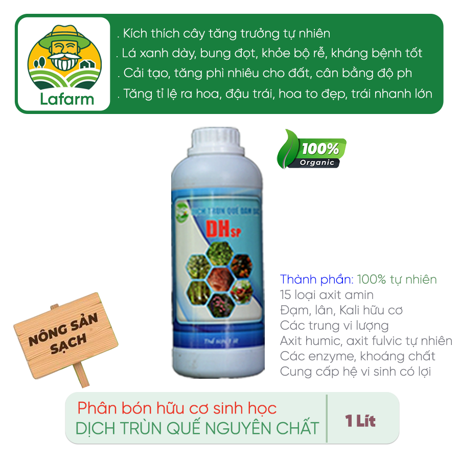 Bộ 2 phân bón hữu cơ dịch trùn quế nguyên chất SBC trồng rau củ quả, cây cảnh hoa kiểng chai 1 lít chính hãng - Lafarm Nông Nghiệp Hữu Cơ