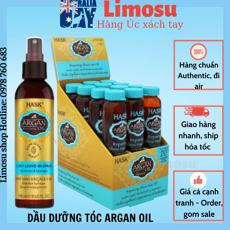 Dầu dưỡng tóc Hask Argan Oil Repairing Hair Oil