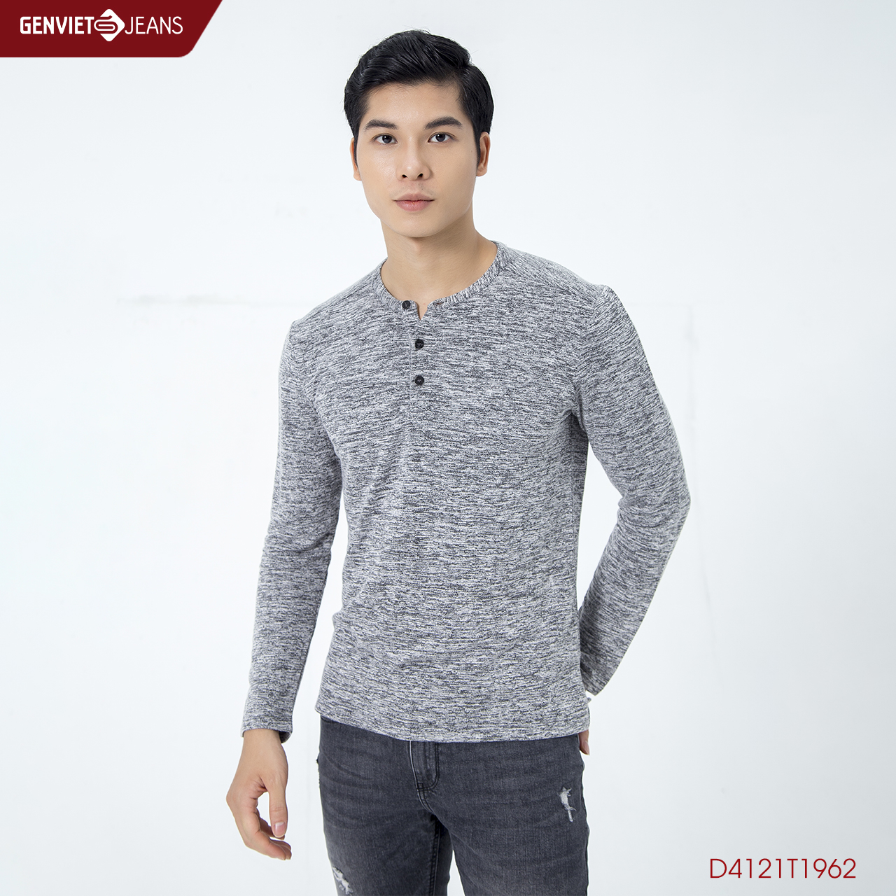 Áo thun nam dài tay cổ bổ trụ d4121t1962 genviet