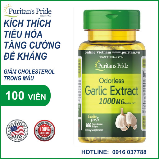 Sales 90% - Odorless Garlic chống mắc và tái mắc Covid, giảm mỡ máu, giảm cân, sáng da, triz nám, tăng cường miễn dịch Puritan's Pride Odorless Garlic 1000mg 100 viên
