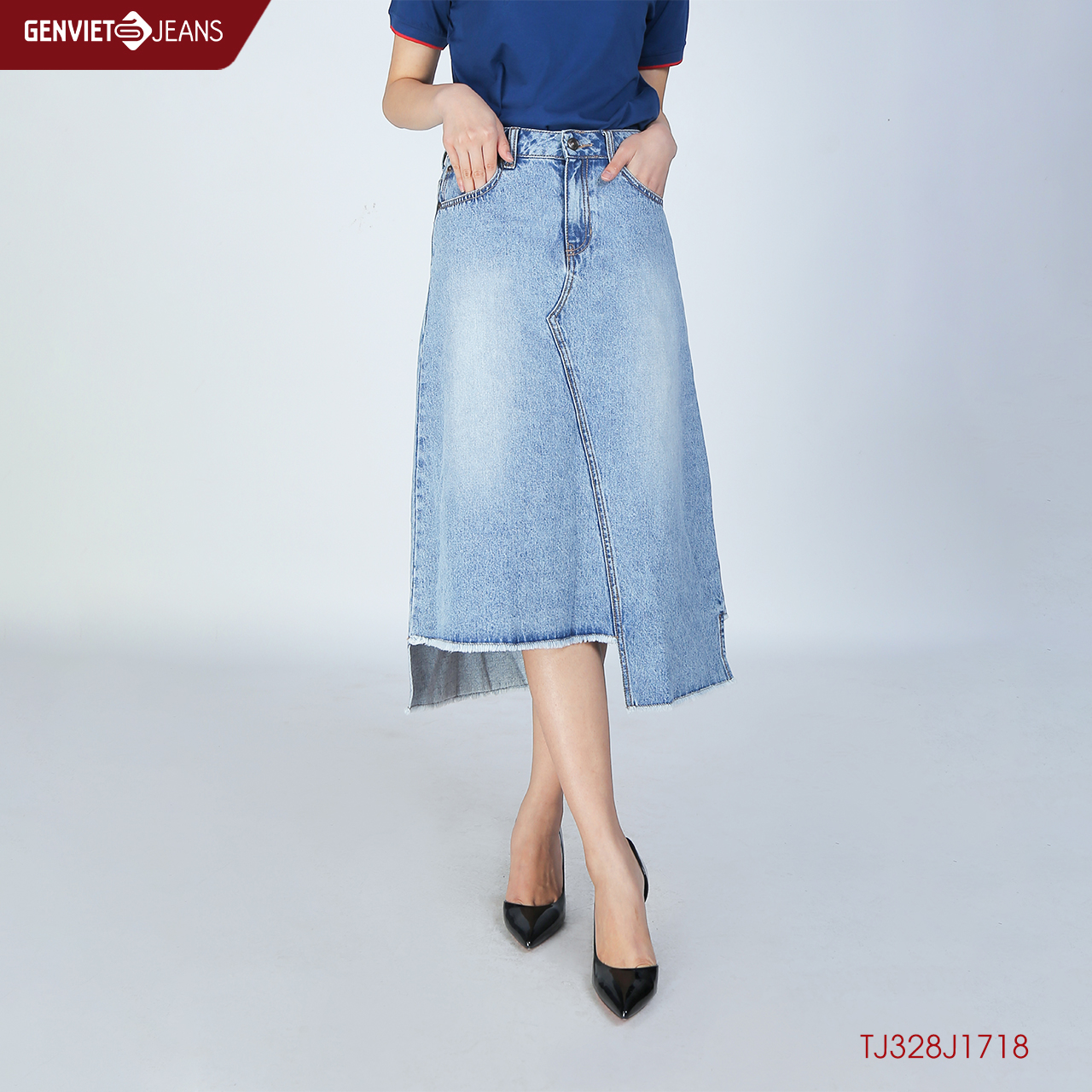 Chân Váy Jeans Dáng Dài Nữ TJ328J1718 GENVIET