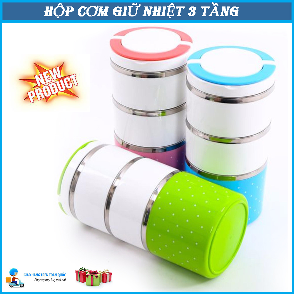 Hộp Đựng Cơm, Hộp Cơm Giữ Nhiệt, Hộp Cơm Giữ Nhiệt Inox 3 Ngăn. Giữ Nhiệt Thức Ăn Từ 4-6 Tiếng, Thiết Kế 3 Tầng Giúp Bạn Dễ Dàng Phân Loại Thức Ăn Với Các Khớp Nối Kín Giúp Giữ Nhiệt, Chống Tràn Cực Tốt.GIẢM GIÁ KHỦNG - MUA NGAY.