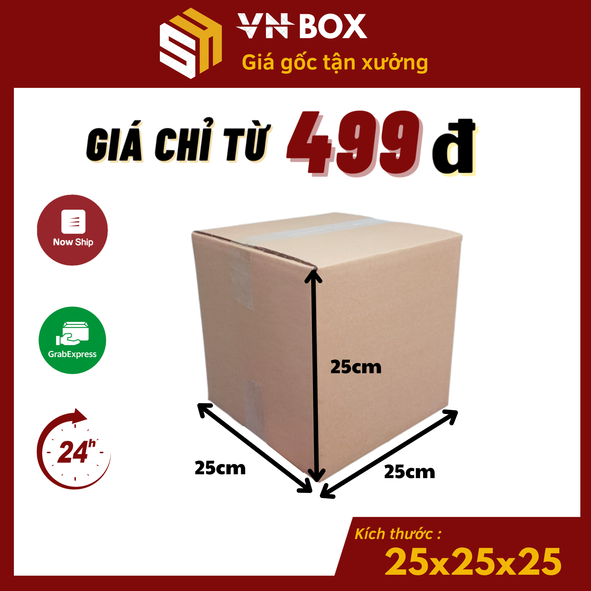 25x25x25 Combo 10 hộp carton đóng hàng, thùng giấy carton gói hàng giá rẻ - VN Box