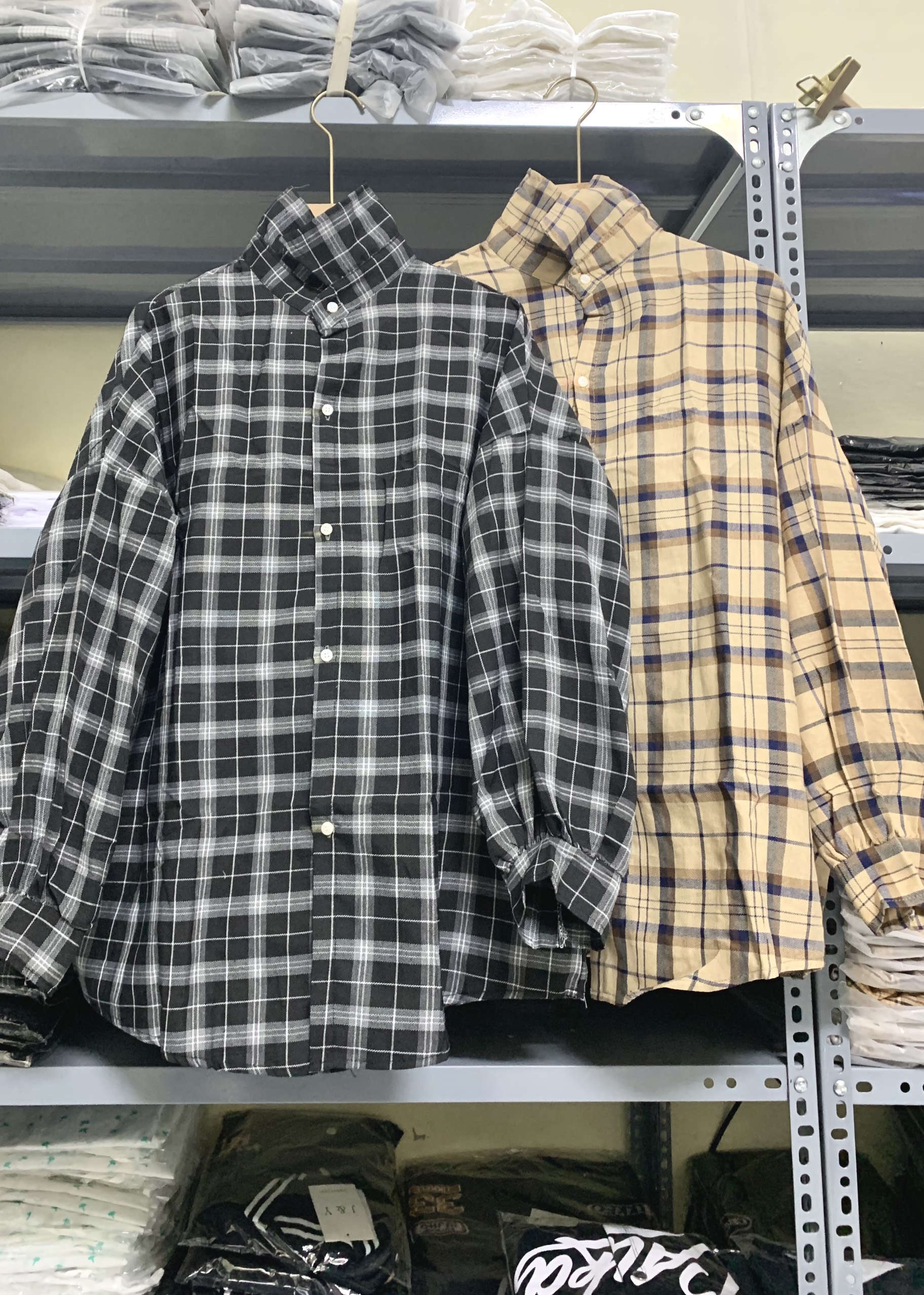 Áo sơ mi nam họa tiết kẻ caro không túi tay bồng chất thô mềm mát hàng Quảng Châu anashop9x