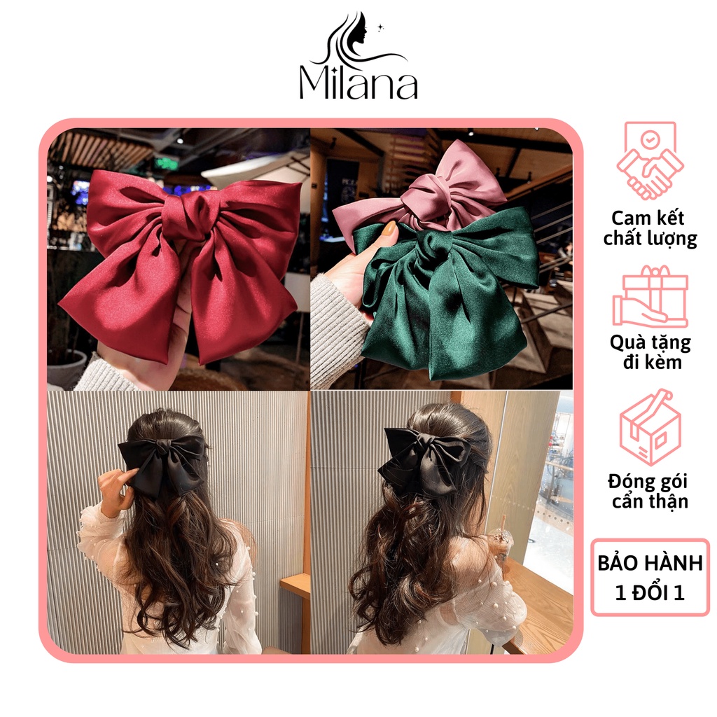 Kẹp tóc nơ, vải satin bản to cao cấp phong cách Hàn Quốc xin xắn dễ thương cho nữ - Shop Milana