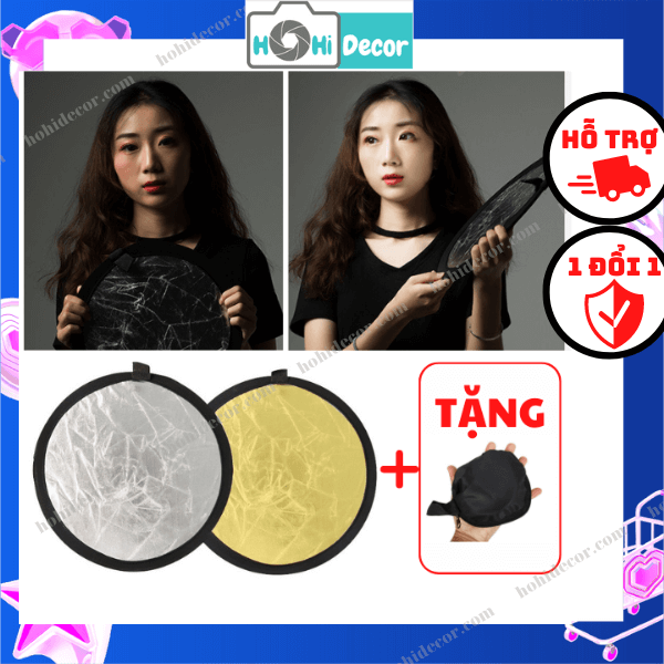 Tấm hắt sáng chụp ảnh mini 2 trong 1, miếng phản quang chiếu sáng chụp hình mặt, sản phẩm 30cm gấp gọn
