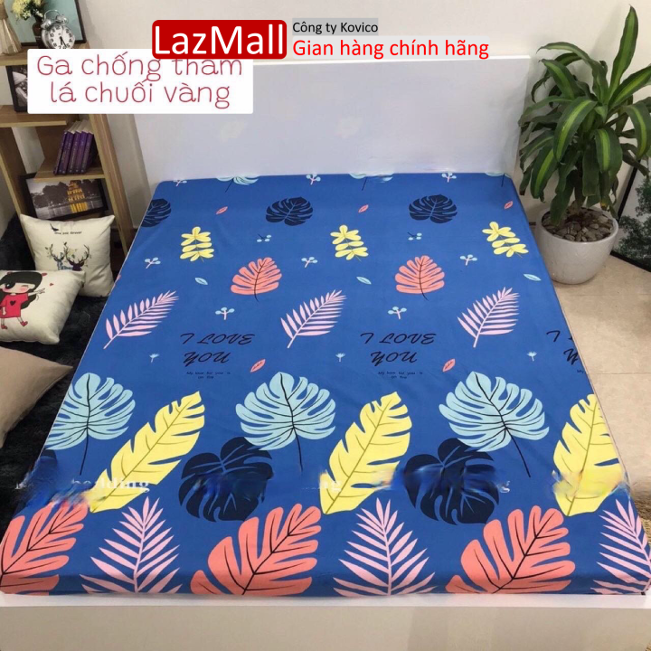 Ga chống thấm cotton hoạ tiết, drap chống thấm hoạ tiết , ga chống thấm cotton kháng khuẩn, an toàn cho bé mẫu lá chuối vàng sunzin - dìu giấc yêu thương