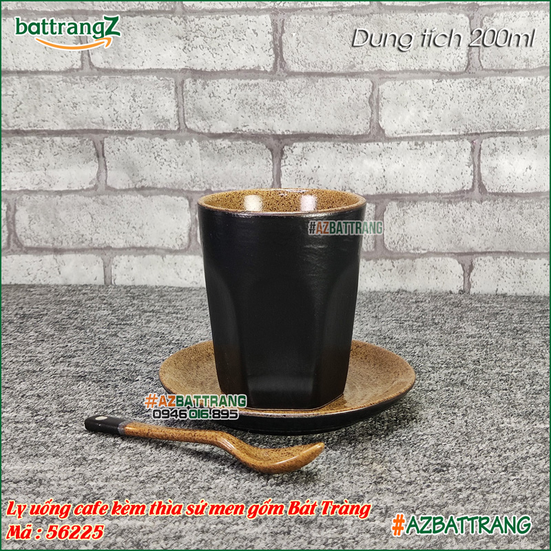 Ly sứ uống cafe kèm thìa sứ men gốm Bát Tràng