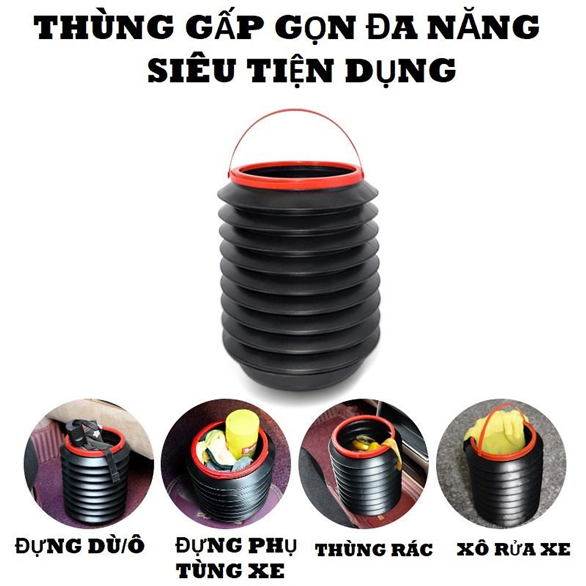 Thùng Rác Gấp Gọn, Thùng Rác Co Giãn Mini, Thùng Đựng Đồ Trên Ô Tô, Xô Đựng Nước, Thùng Gấp Gọn Đa Năng Tiết Kiệm Diện Tích 3L