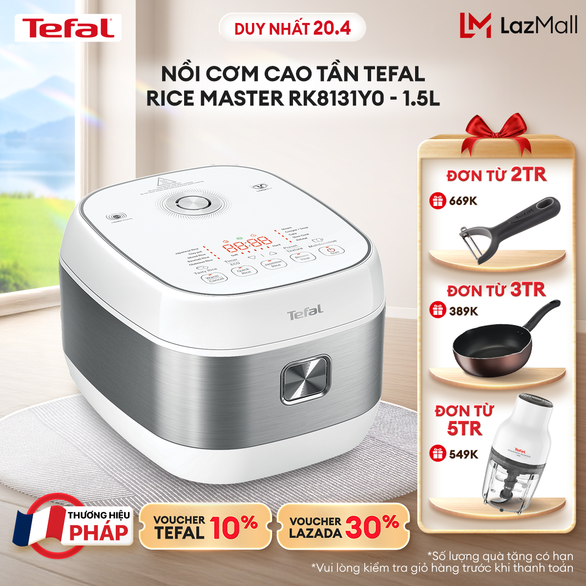 [NHẬP MÃ TEFALOFF30T4 GIẢM 30%] Nồi cơm cao tần Tefal Rice Master RK8131Y0 - 1.5L