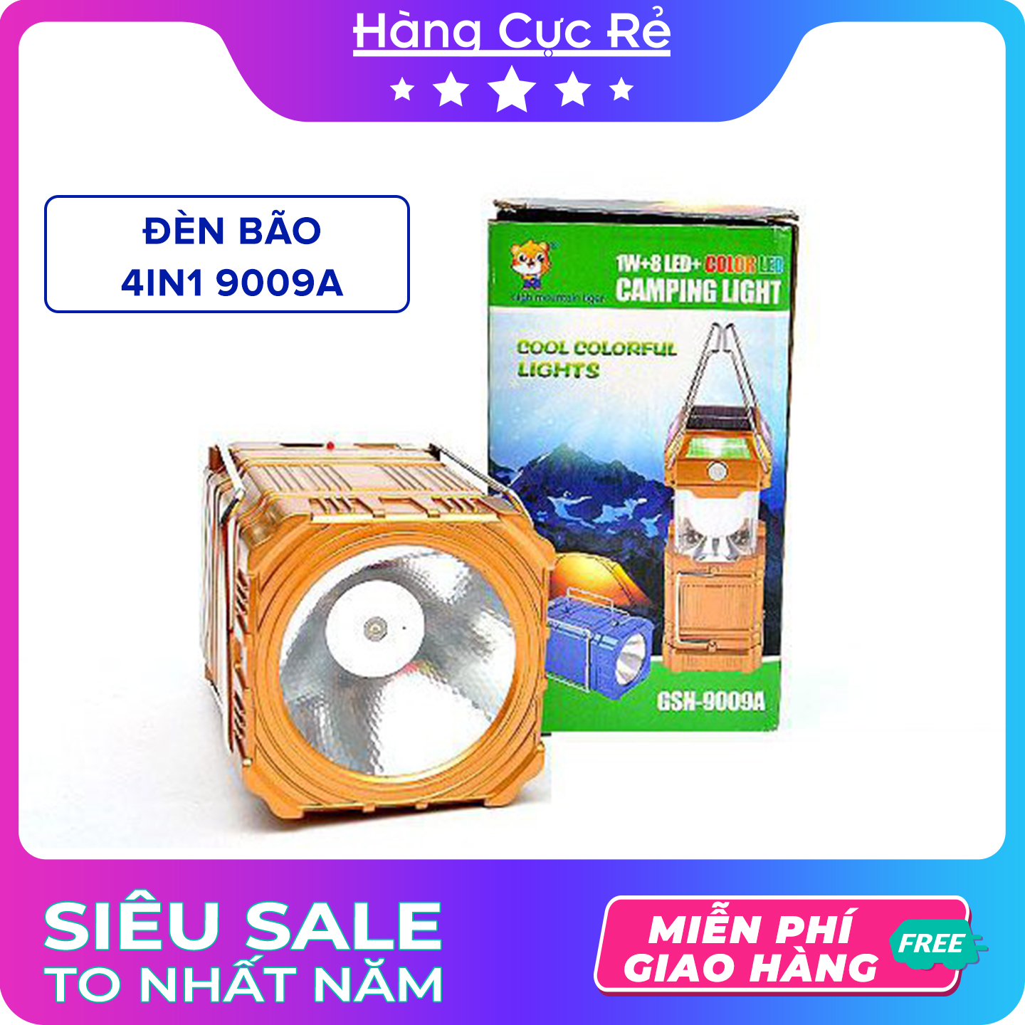 Đèn bão led 4in1 HCR9009A - Thiết kế nhỏ gọn, vintage style phù hợp trang trí - Sử dụng pin sạc, có sạc năng lượng mặt trời tiện dụng mang đi du lịch, treckking, phượt, câu cá - Shop Hàng Cực Rẻ