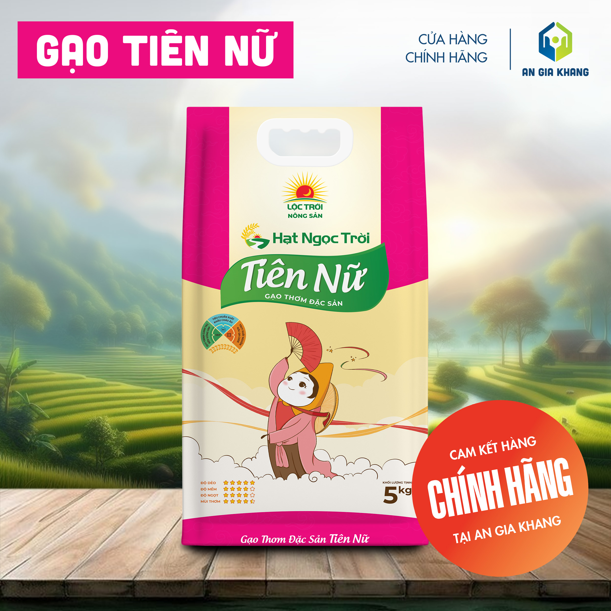 Gạo Tiên Nữ - Hạt Ngọc Trời - Dẻo Thơm Đậm Cơm - Túi 5kg - An Gia Khang Food