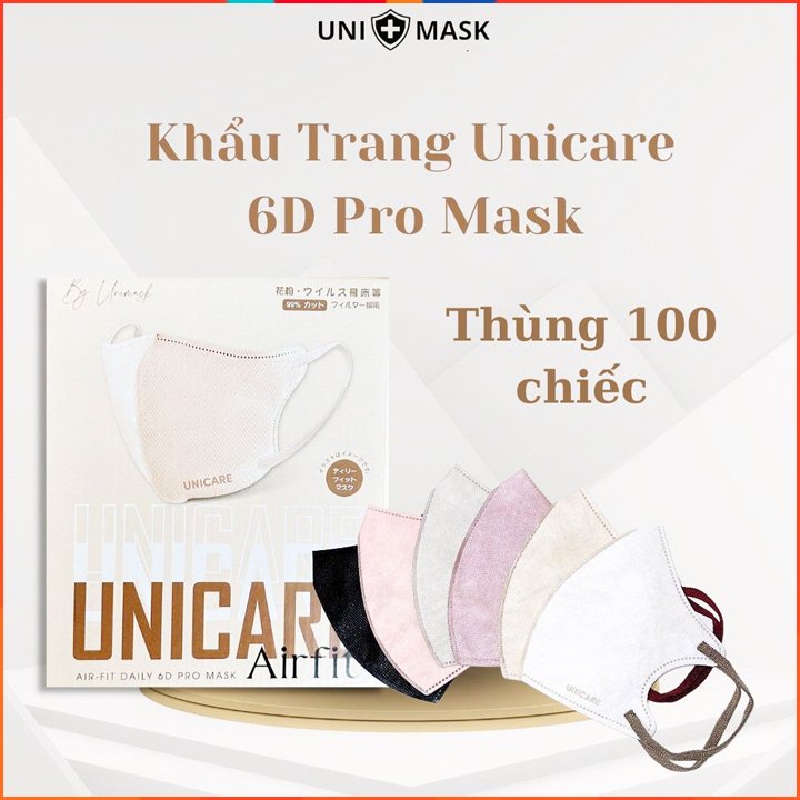 Khẩu Trang UNICARE 6D Màu Ghi Pro Mask Chính Hãng 3 Lớp Kháng Khuẩn, Kháng Bụi Siêu Mịn Không Thấm Nước