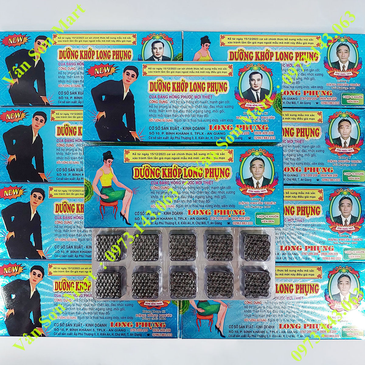 10 hộp Dưỡng Khớp Long Phụng viên hoàn đen Đặng Hồng Phước vỉ 10 khuôn