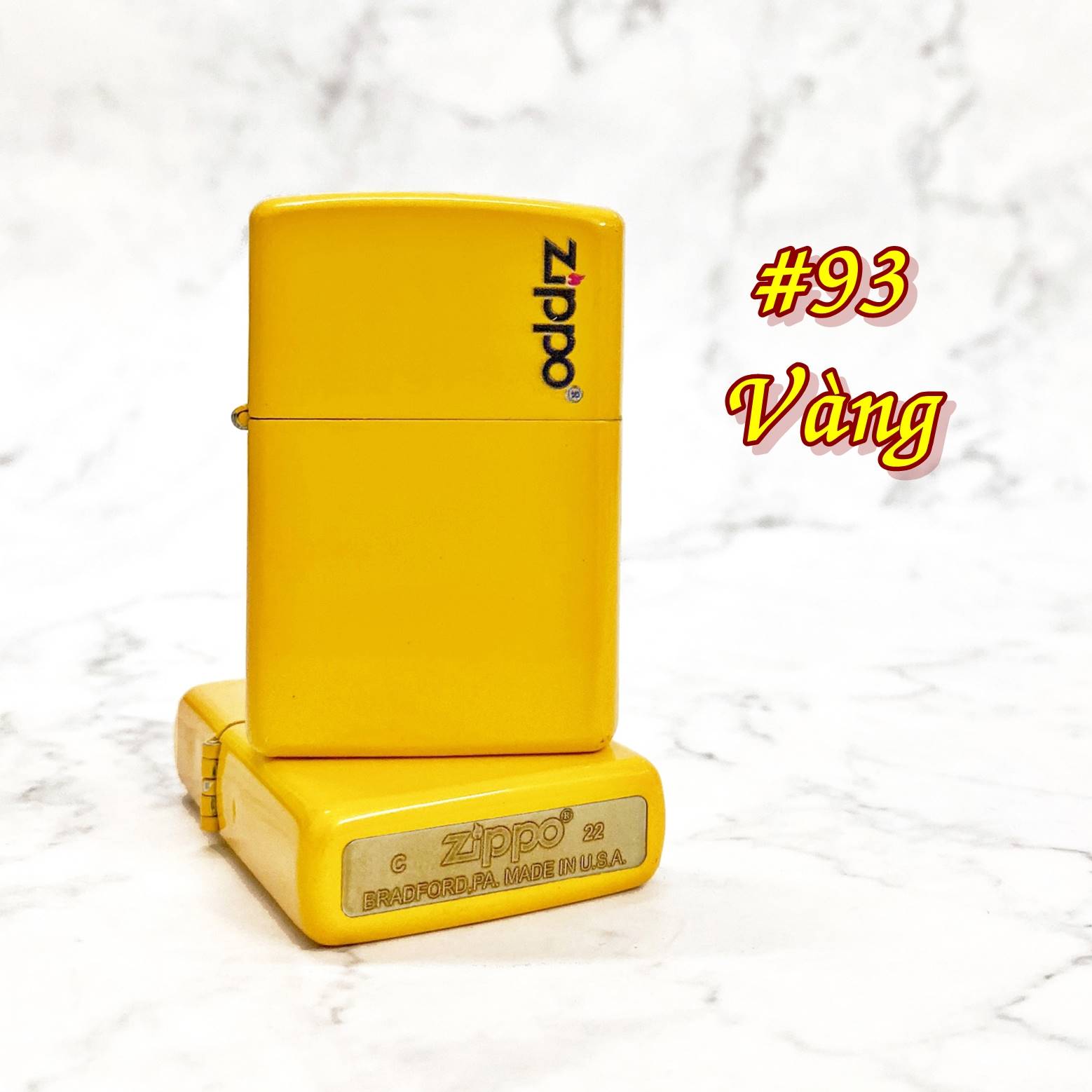 Bật lửa zippo sơn tĩnh điện có mộc đáy màu vàng