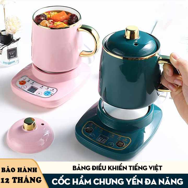 [TẶNG BÌNH TRÀ] Cốc chưng yến, cốc hầm đa năng 500-800-600ml kèm đế điện, bảo hành chính hãng 12 tháng