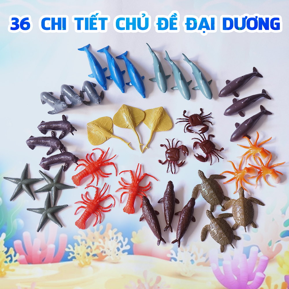 Bộ đồ chơi sinh vật biển cá cua tôm hải cẩu bạch tuộc 36 chi tiết