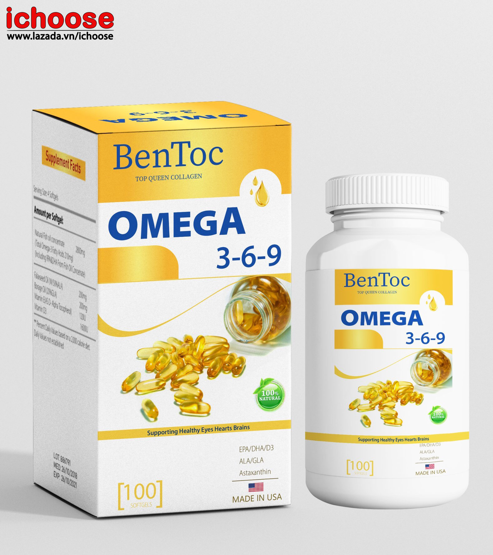 Omega 3-6-9 bentoc 100 viên - dầu cá mỹ