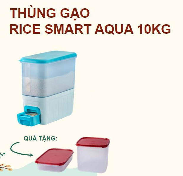 Thùng Gạo Tupperware Ricesmart Aqua 10kg - Thùng gạo Rice Dispenser 10kg