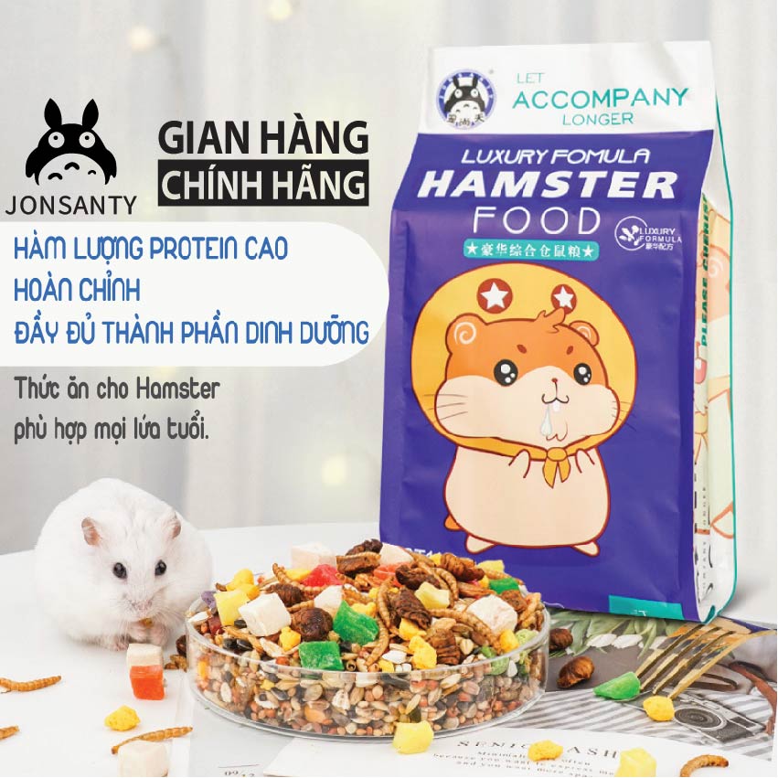 Thức ăn hạt trộn cho Hamster giàu protein dành cho mọi lứa tuổi thương hiệu JONSANTY nguyên liệu cao cấp, được lựa chọn tỉ mỉ gồm 16 loại rau củ, đáp ứng dinh dưỡng đa dạng gói 570gr/2LB CST111