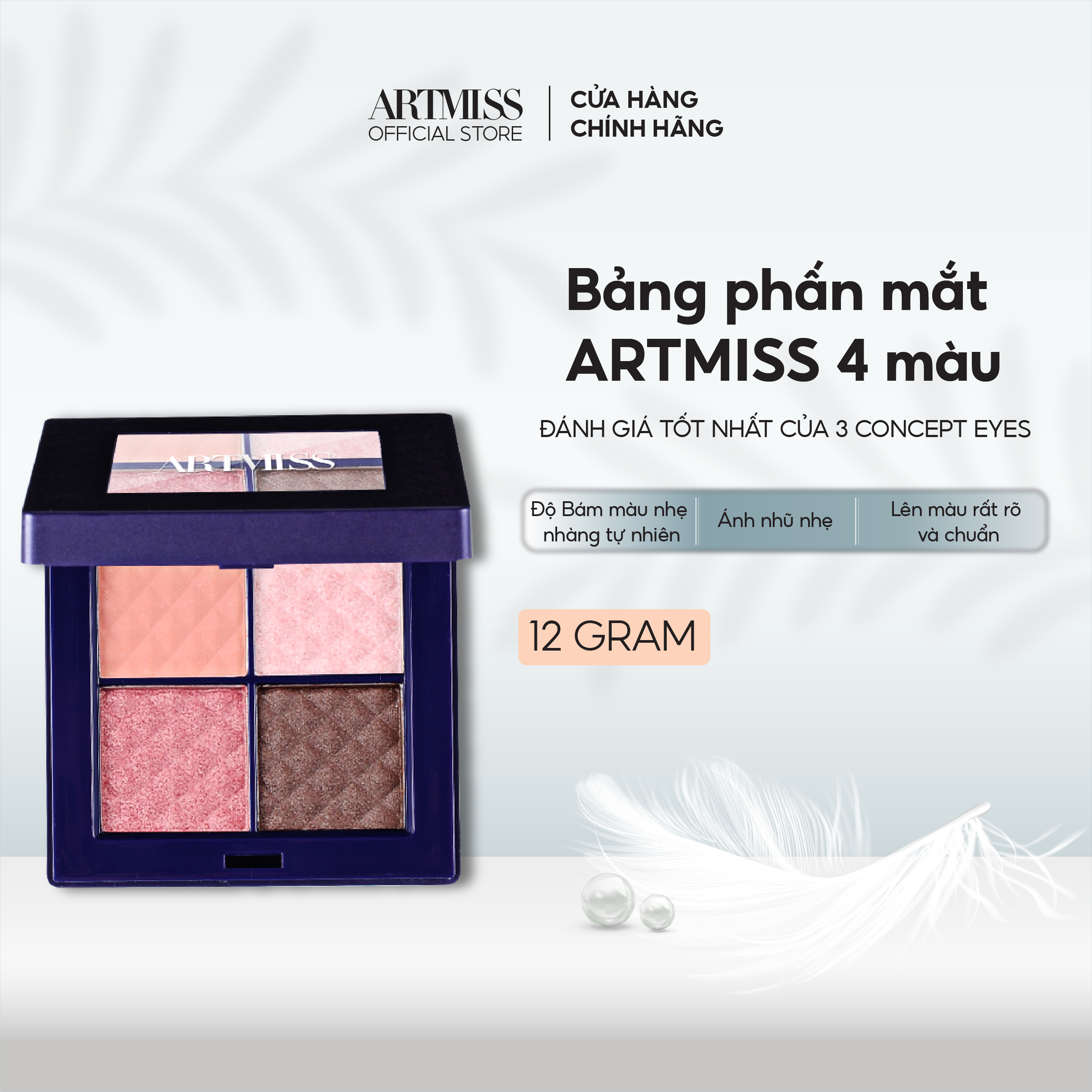 Bảng phấn mắt ARTMISS 4 màu nhũ lì cao cấp, trang điểm blink, nhiều màu 12g