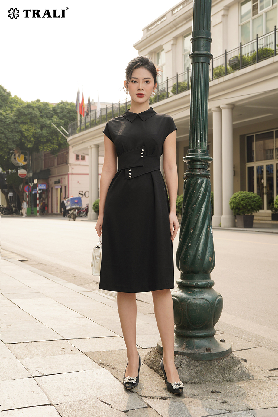 Đầm nữ trali 23202 màu đen trượt hàn