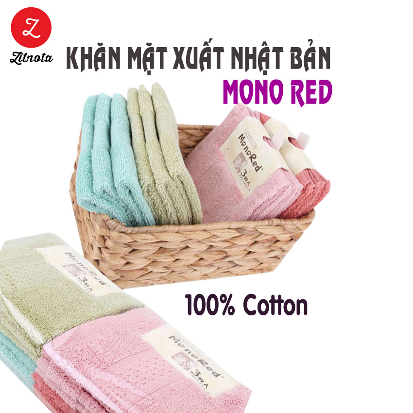 Khăn mặt Mono Red xuất Nhật set 3 khăn nhiều màu, khăn cotton giá rẻ, khăn sản xuất theo công nghệ nano - Zitnota shop