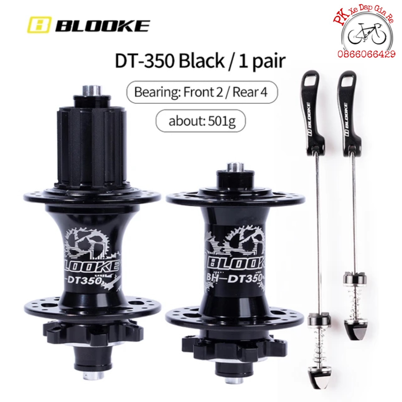 Hub Blooke DT350 phanh đĩa 32 lỗ, Đùm/ Moayo nhôm líp thả phanh đĩa chạy bạc đạn cối nổ 6 cá, 7-11 speed