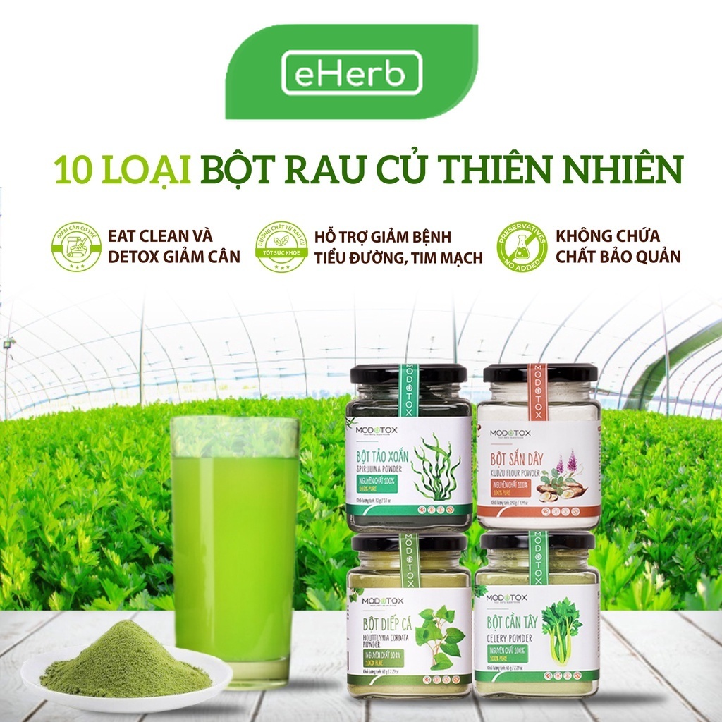 (10 LOẠI) Bột Rau Củ Nguyên Chất Hỗ Trợ Giảm Cân, Detox Cơ Thể, Mịn Da Uống Trực Tiếp MODOTOX (Hũ) - eherb