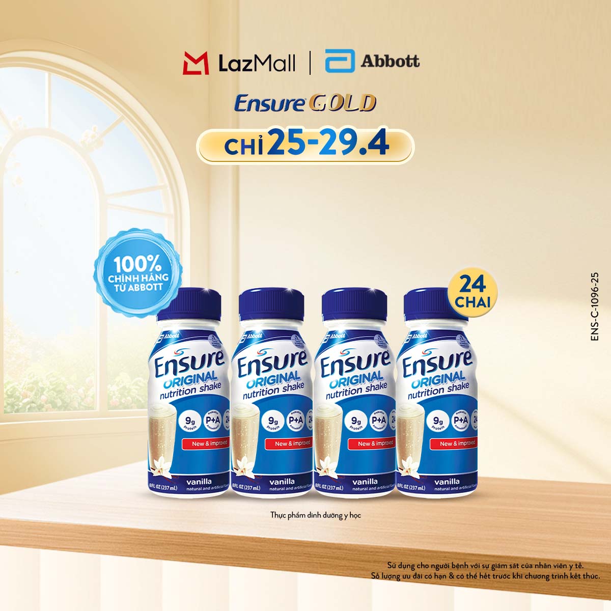 [CHỈ 25-29.04 GIÁ TỐT MUA NGAY-SLCH] Thùng 24 Chai Sữa Nước Ensure Abbott Hương Vani 237ml [bao bì thay đổi theo từng đợt nhập hàng]