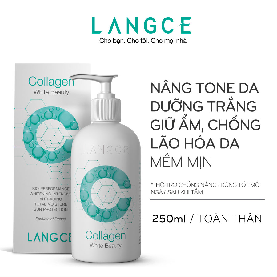 Collagen trắng da toàn thân giữ ẩm mềm mịn 250ml langce