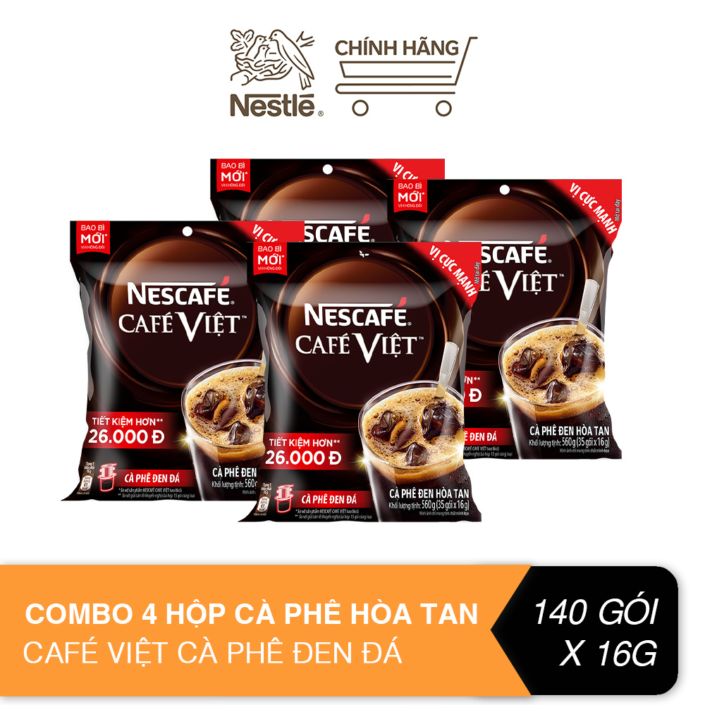 9.9Tặng 1 Hộp Cà phê vị Rang Đậm Combo 4 túi cà phê hòa tan NESCAFÉ café Việt CÀ PHÊ ĐEN ĐÁ