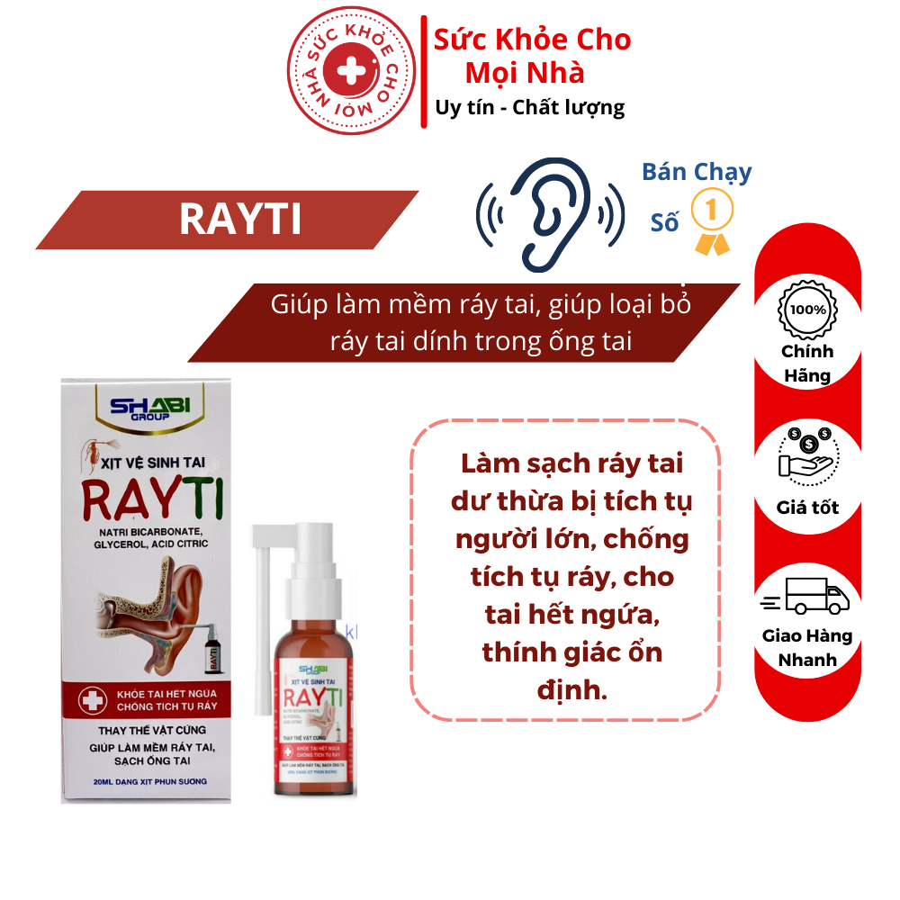 Xịt vệ sinh tai cho bé Rayti lọ 20ml giúp làm mềm và sạch ống tai ráy tai.suckhoechomoinha