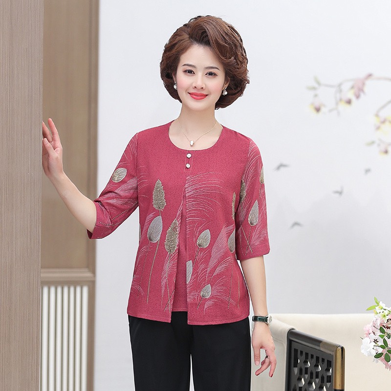 Áo trung niên giả 2 lớp chất liêu lụa gấm sang trọng