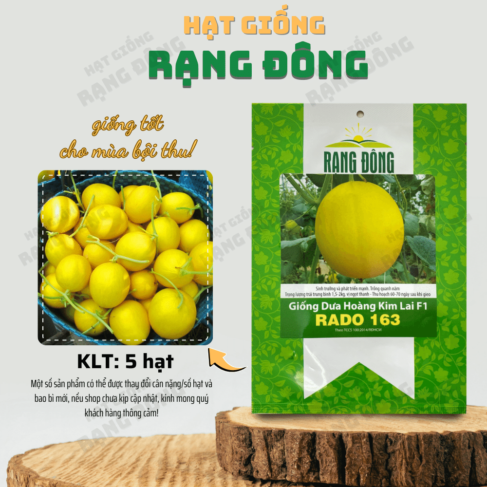 Hạt giống Dưa Hoàng Kim F1 Rado 163 (5 hạt) sinh trưởng khỏe, năng suất cao, dễ chăm sóc - Hạt giống Rạng Đông