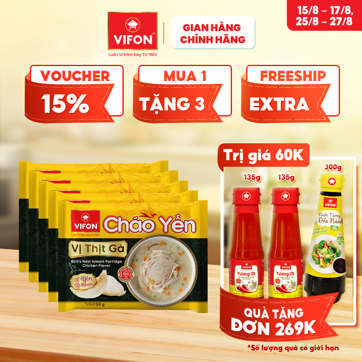 -cháo yến vifon vị thì bằm/ vì thịt gà 50gr/gói